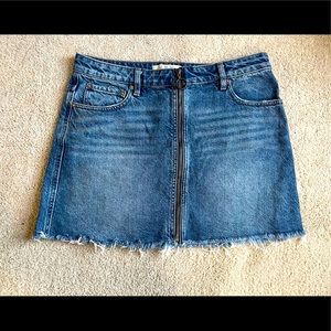 Zip front jean skirt